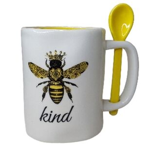 Arlington Designs Bee Kind Mug‎ With Stir Spoon Lg 24oz Coffee Tea White Yellow